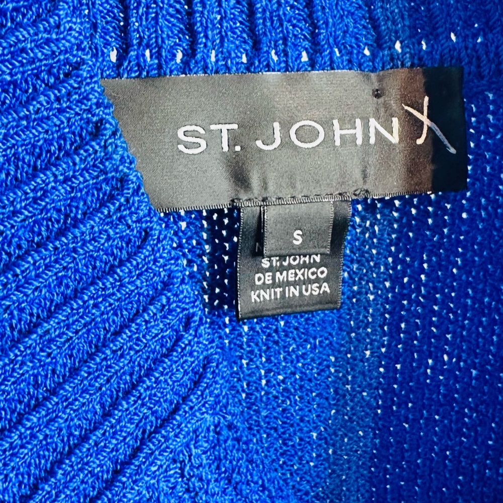 St. John Royal Blue Knit Concealed Button Cardigan Jacket - Picture 9 of 12